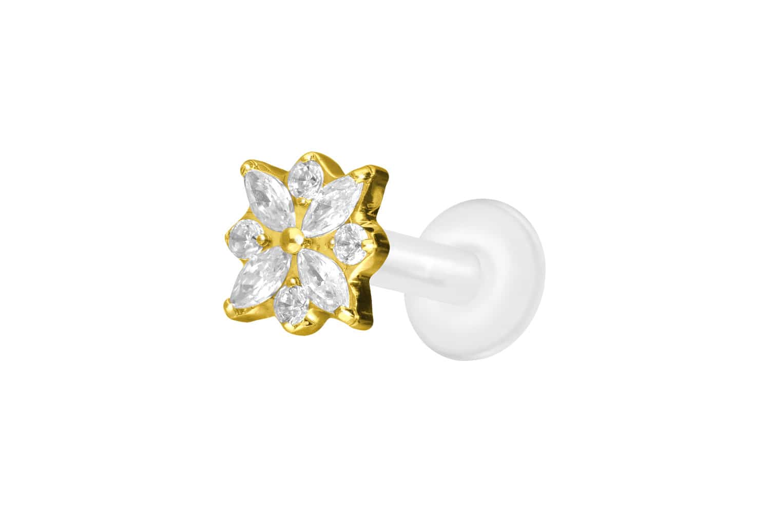 PTFE Labret Piercing mit Innengewinde + Titan-Aufsatz KRISTALLBLUME